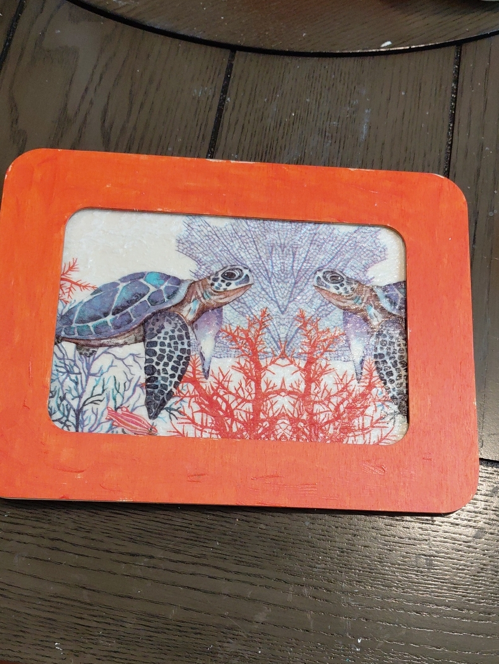 Sea Turtle Wall Art with Vibrant Coral Accents